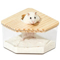 Clear Acrylic Hamster Sand Bath Box with Wood Lid Pet Sandbox (D Small) | Transparent pet shower box with wooden cover easy clean digging hideout space saving corner design for Syrian Hamster - style: D Small