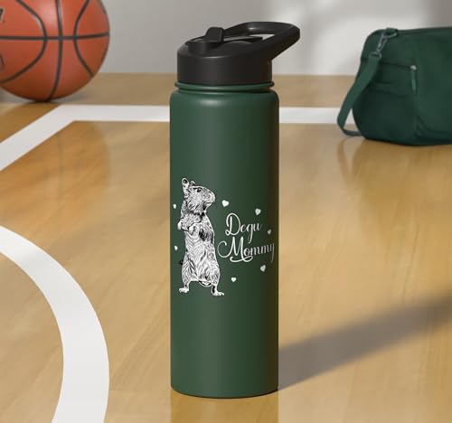 Rodent lovers - Degu Mommy Stainless Steel Insulated Water Bottle - color: Dark Green