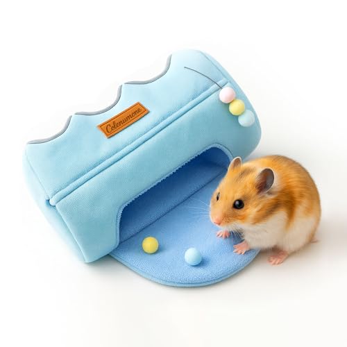 Guinea Pig Hideout Tunnel Bed, Soft Fleece Small Animal House and Hide-Away for Hamsters, Sugar Gliders, and Ferrets, Machine Washable Cozy Cage Accessories for Napping and Playing, Blue