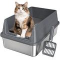 Stainless Steel Cat Litter Box Low Entry Litter Pan Include Scoop | Odor Free Metal High Sides Lid Open Top Easy Cleaning Anti-Scratc Anti-Urine Leakage Non-Sticky - color: Dark Grey S