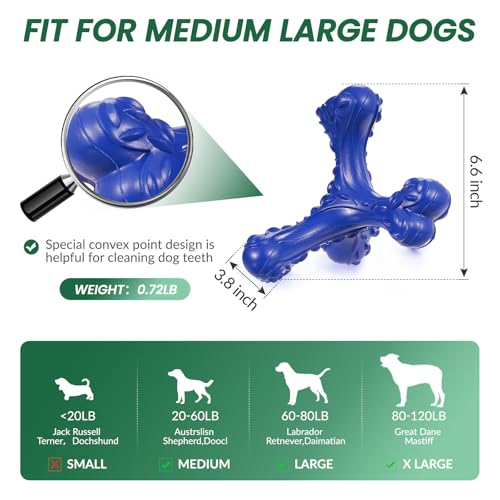 Dog Chew Toys for Aggressive Chewers Large Breed,Indestructible Bones Toy，Durable Cleaning Toothbrush Natural Rubber Dog Toys… (Deep Blue) - color: Deep Blue