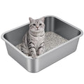 Stainless Steel High Sided Cat Litter Box | Sturdy Metal, Odor-free, Cat Litter Non-stick and Easy to Clean, Ideal for Indoor Cats, Kittens and Multicat Houses - size: 16.93"L x 12.99"W x 5.12"H