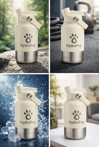 32oz Insulated Water Bottle with Dog Bowls – Human & Pet Shared Use, Stainless Steel Leakproof Travel Bottle (Cream White) - color: Cream White