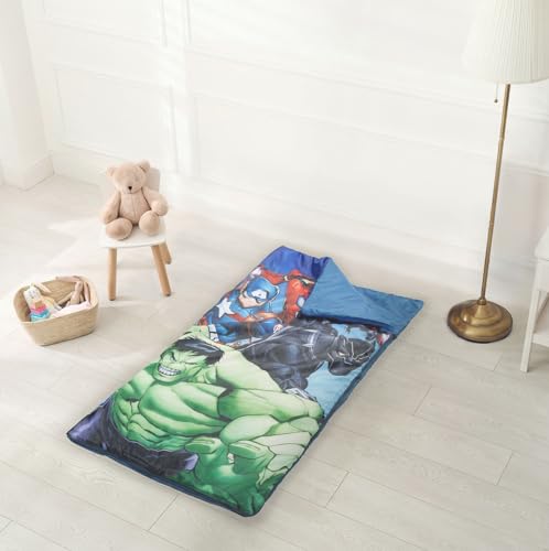Jay Franco Marvel Avengers Battle Formation Slumber Sack - Cozy & Warm Kids Lightweight Slumber Bag/Sleeping Bag - Featuring Captain America, Iron Man, Black Panther, & Hulk - color: Multi - Avengers