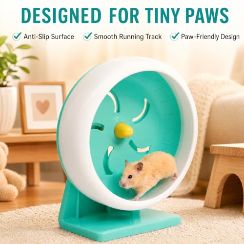 7 Inch Silent Hamster Exercise Wheel with Stand,Ultra Quiet Running Wheel for Dwarf Hamsters,Gerbils & Mice,Safe Anti-Slip Acrylic Spinner,Stable Detachable Design for Indoor Small Pet Cage