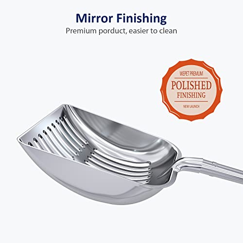 Cat Litter Scoop, Aluminum Alloy Sifter, Kitty Metal Scooper, Deep Shovel, Long Handle, Poop Sifting, Kitten Pooper Lifter, Durable, Heavy Duty, for Litter Box - color: POLISHED Aluminum \ #01 Blue Handle, size: Small