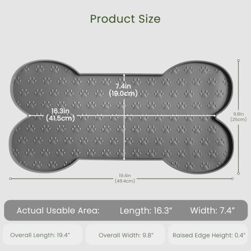 PWTAA Dog Food Mat Anti-Slip Silicone Dog Bowl Mat Thicker Pet Placemat Waterproof Cat Feeder Pad with Raised Edge Puppy Kitten Feeding Mats Suitable Small Medium-Sized Dogs Cats Eating Tray - 2PCS - color: Grey, size: 19.4" x 9.8"-2PCS