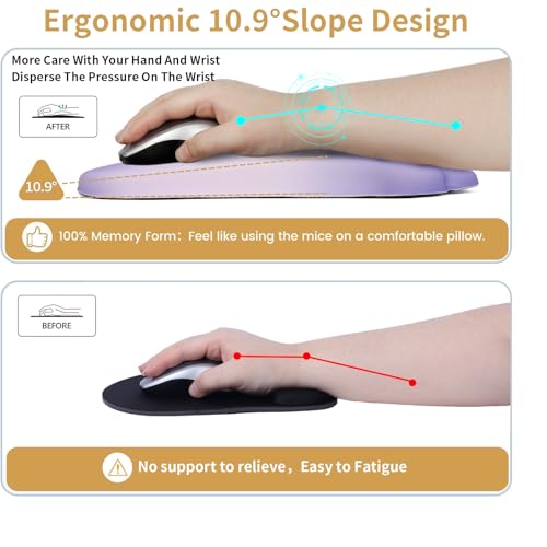 L-SPOUTTO Ergonomic Mouse Pad with Wrist Rest,Cute Cat Paw Mousepad Wrist Support,Comfortable Massage Design Computer Pain Relief Mouse Pad with Non-Slip PU Base for Desk Laptop Gaming,Gradient Purple - color: Gradient Purple