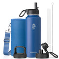 Coolflask 40 oz Water Bottle Insulated with Straw & 3 Leakproof Lids | Water Flask Stainless Steel Triple-Wall Vacuum,Cold 48+h,Dishwasher Safe,Wide Mouth, BPA-Free,Carrier Bag,for Gym,Hiking - color: King's Blue, size: 40 Ounces