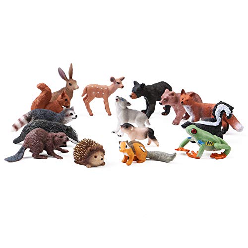 16PCS Forest Animals Baby Figures, Woodland Creatures Figurines, Miniature Toys Cake Toppers Cupcake Toppers Birthday Gift for Kids