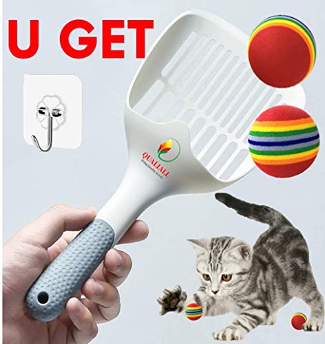 QUALIALL Cat Kitty Litter Box Poop Pooper Scoop Scooper for Cat Litter Box with Holder Large Light Fast Comfortable Sturdy Durable 1+2+1pcs White
