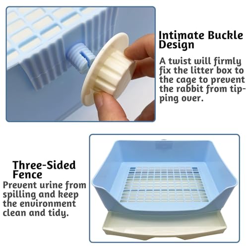 PINVNBY Rabbit Litter Box with Drawer for Cage Bunny Corner Litter Pan Box Small Animal Litter Pan Hanging Feed Bowls Cage Potty Trainer Pet Toilet for Rabbit Guinea Pigs Chinchilla Ferret - color: Blue