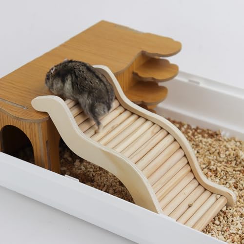 Hamster Climbing Toys, Funny Wooden Hamster Chew Toys for Bridge, Bed, Platform, Grinding Teeth, Hamsters Ladder Small Animal Cage Accessories for Bird, Gerbils, Rat, Chipmunks (M)