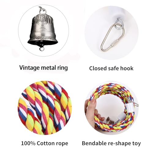 2Pcs 63'' Bird Rope Perches Birdcage Swing Toys 100% Cotton Natural Bird Perch Peck/Chewing with Bell Climbing Standing Bungee Parrot Toys for Small to Regular Size Parrot Cockatiel Birds - size: 63'x2pcs