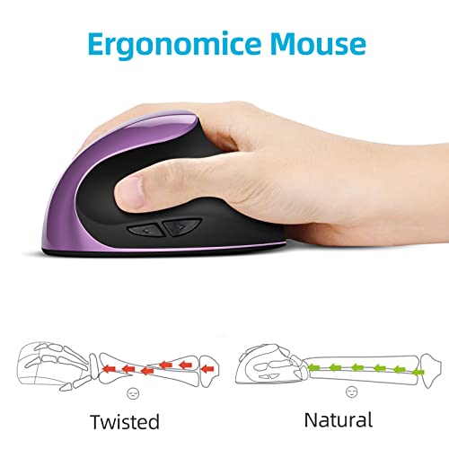 Ergonomic Mouse Wireless,Vertical Mouse with Silent Click Right Handed Small Mouses with 6 Buttons 1000/1200/1600 for Laptop,Desktop,PC, MacBook（Purple AA） - color: Purple