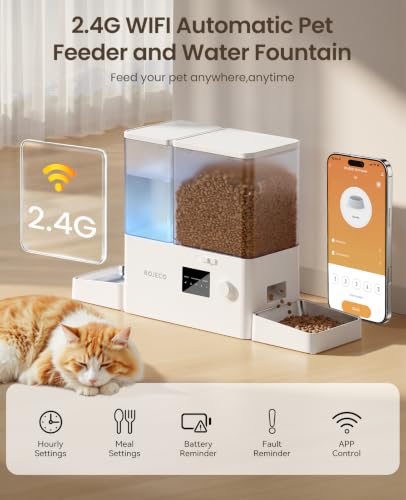 2-in-1 Automatic Cat Feeder & Water Dispenser,WiFi Control Feeding | 2.4G WiFi APP/Timed Feeding/5L Food Feeder,3.5L Water Fountain/Stainless Steel Bowls/Detachable Clean/White - color: White, size: 8.5L-WiFi