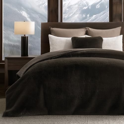 EVERGRACEHOME Faux Chinchilla Fur Throw Blanket, 72"x90", Espresso Mink | Luxury, Super Soft, 1220GSM, Fluffy Cozy Mink, Reversible Velvet Back, Warm Thick Heavy Winter Queen Blanket for Bed, Gift - color: Espresso Mink, size: 72"x90"
