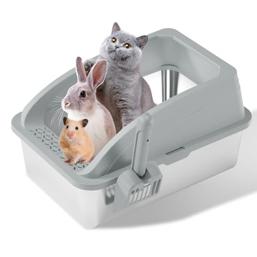 Stainless Steel Litter Box, Metal Litter Box with Scoop, High-Sided Leak-Proof Design, Non-Stick Base, Easy to Clean for Kittens, Senior & All Cats - color: Light Grey