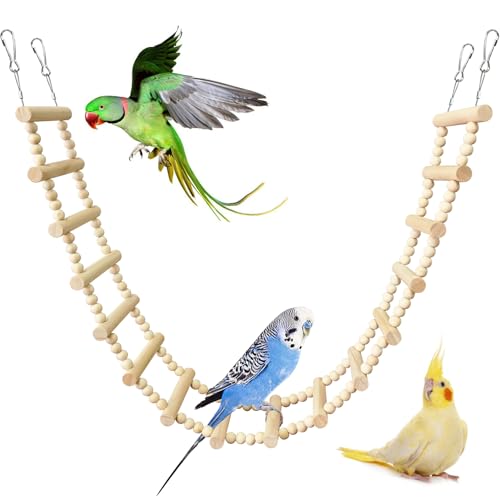 BNOSDM Long Bird Ladder Bridge 39.4 in Wooden Parakeet Climbing & Swing Toys Bird Cage Accessories for Budgies, Cockatiels, Conures, Lovebirds, Canaries (16-Steps) - size: 16-Steps-39in