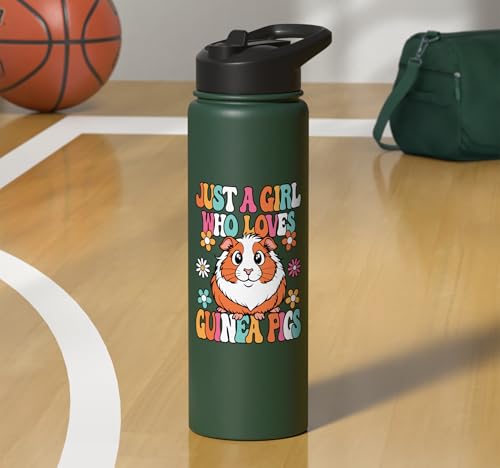 Just A Girl Who Loves Guinea Pigs Cute Groovy Girls Kids Stainless Steel Insulated Water Bottle - color: Dark Green