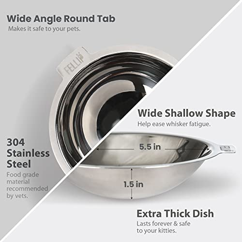 Felli Oblik Elevated Cat Bowl Removable Stainless Steel Wide Dish for Dry Wet Food Feeding & Dishwasher Clean, Slanted Whisker Fatigue Friendly Metal Plate (Smoky, 0.5 Cups Shallow Dish) - color: Smoky, size: 0.5 Cups Shallow Dish