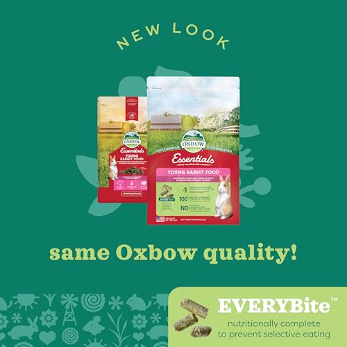 Oxbow Essentials Young Rabbit Food, High-Fiber Rabbit Pellets, USA, 5 lb | Bunny Food for Young Rabbits, Made with High Fiber Oxbow Hay, Vitamins & Minerals, Uniform, Prevents Selective Feeding - size: 5 Pound (Pack of 1)