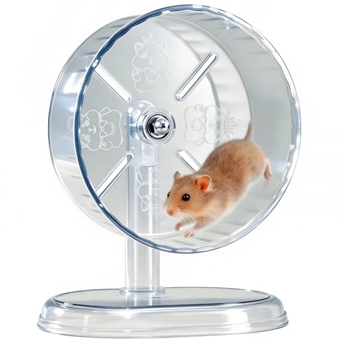 Hamster Exercise Wheel,Super-Silent Small Animals Exercise Wheels,Quiet Hamster Running Wheels with Adjustable Stand for Hamsters,Gerbils,Rats,Other Small Pets(Transparent, 7 inch) - size: 7 inch