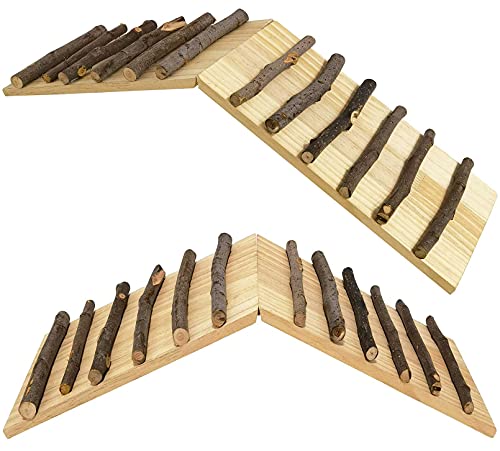 kathson Rabbits Wood Bridge Guinea Pig Climbing Ladder Natural Ramp Ladder Rat Toy Cage Habitat Accessories for Bunny Hamsters Gerbils Mice Mouse Chinchilla Hedgehog Small Animal