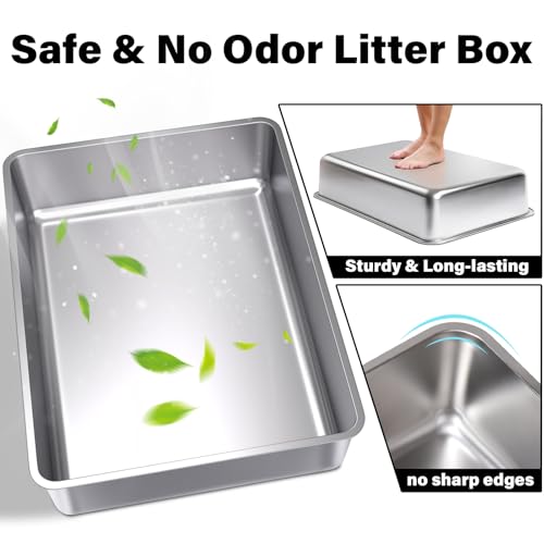 Stainless Steel Litter Box, Metal Cat Litter Box XXXL | 28" X 20" X 6", Extra Large Steel Litterbox for Big Cat, Multiple Cats, No Smell, Non Stick, Easy Cleaning - size: 1 Pack-3X-Large (27.6"×19.7"×6")
