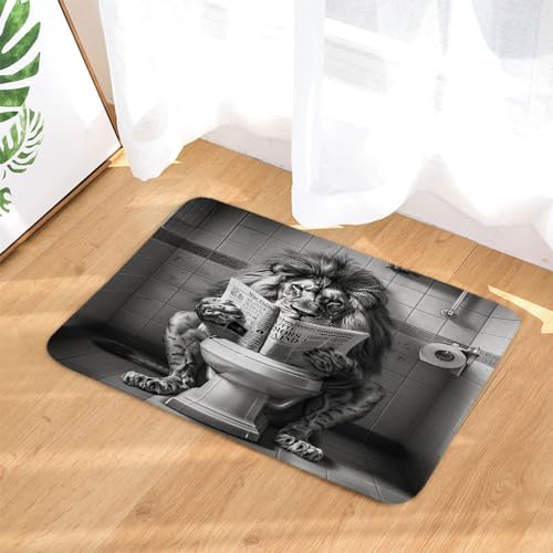 JAWO Funny Cool Lion Bath Mats Rugs for Bathroom, Fun Leo Wild Animal Humor Animal on Toilet Flannel Bathroom Mat Bath Shower Rug Non Slip, American Grey Mat Bathroom Accessories Decor 16x24 - color: Brown, size: 16.00" X 24.00"
