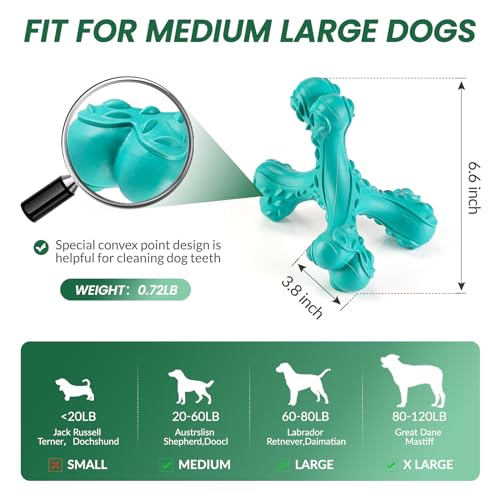 Dog Chew Toys for Aggressive Chewers Large Breed,Indestructible Bones Toy，Durable Cleaning Toothbrush Natural Rubber Dog Toys… (Blue) - color: Blue