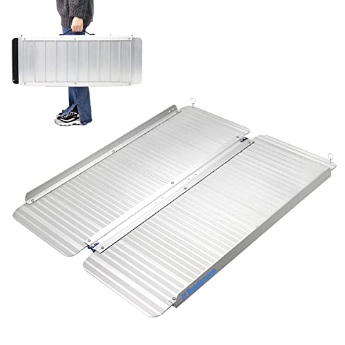 Ruedamann 3FT Portable Wheelchair Ramp for Home Steps, Non-Slip Aluminum | Scooter Ramp Upgraded Hinge, Folding wheelchair Ramps for Doorways, Ramps for Wheelchairs for home Steps, Porch, Scooters - size: 3FT Silver(Using Height 3-9'')