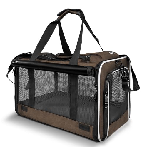 GAPZER Pet Carrier for Large Cat Soft-Sided Animal Traveling Bag up to 20lb | Privacy Protection Big Kitten Car Travel Cloth Carry Bag up to 20 lbs, Small Animal Portable Mesh Kennel Cage for Vet Visits - color: Mocha Brown