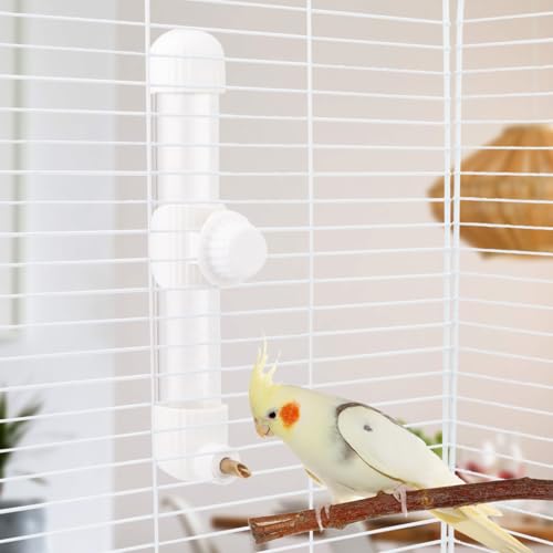 Hypeety Leak-Proof Bird Water Bottle for Cage Clear No Spill Bird Dispenser | Automatic no-drip bottle, with spring valve, 9.4 fl oz/280 ml, white, for small parrots/budgies/cockatiels/lovebirds/parakeet - size: 9.4 oz/280 ml