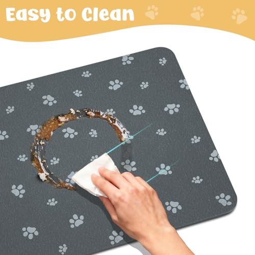 WENBOKMIN Dog Food Mat, Diatom Ooze Cat Water Mats Non Slip for Floors Waterproof and Water Absorption, Easy to Clean-Dog Paw (15.5" H*23.5" L) - color: Black-Dog Paw, size: 23.5"L x 15.5"W