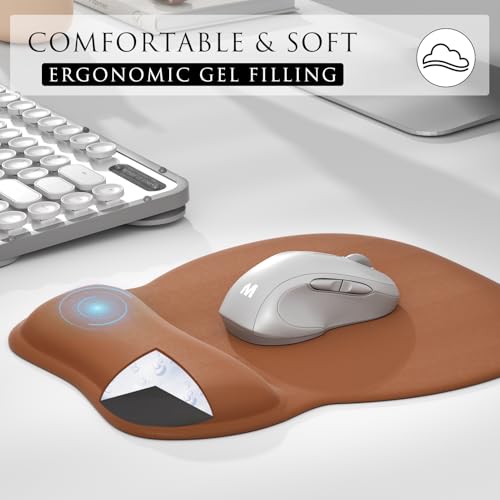 MROCO Ergonomic Mouse Pad with Gel Wrist Rest, 9.4 x 8.1 in, Coffee Brown | Ergonomic Shape Design, Multiple Pattern Options, Gel Wrist Comfort, Smooth Lycra Surface, Non-Slip PU Base - color: Coffee Brown