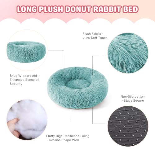 Rabbit Bed, Long Plush Donut Shaped Bunny Hideout - Turquoise | Washable Soft Pet Bedding Mat for Guinea Pig, Kitten, Chihuahua & Small Pets for Snuggling Resting - color: Turquoise