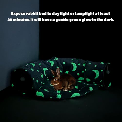 BWOGUE Bunny Tunnel Bed, 2-in-1 Collapsible Rabbit Tunnel Hideout with Mat | Rabbit Tunnel for Indoor Bunnies, Glows After Light Exposure, Removable Mat, Ball Toy for Play, Cats and Guinea Pigs - color: Grey