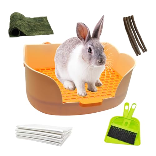15.1"X11.0" Large Rabbit Litter Box,Plastic Square Rabbits Potty Trainer with Bigger Pan Bunny Corner Toilet Box with Small Animal Disposable Liner for Guinea Pigs Hamster Chinchilla(Orange) - color: 【Orange】