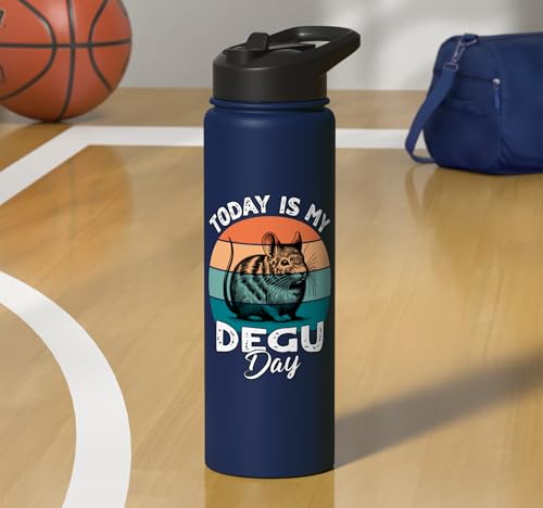 Funny Degu Stainless Steel Insulated Water Bottle - color: Navy Blue