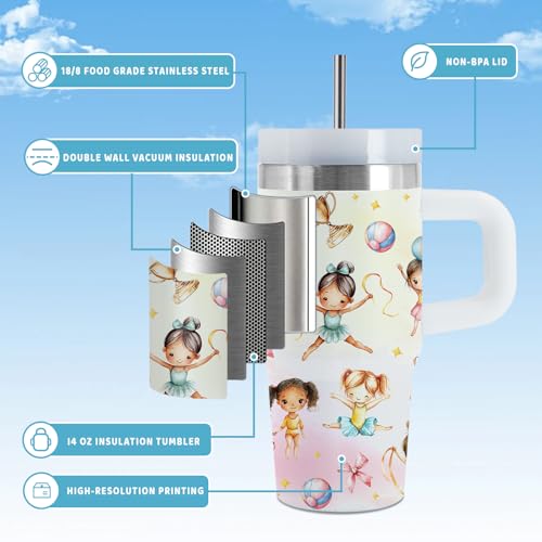 Gymnastics 14 oz Water Bottle, with Handle Straw, Insulated Cup | 14 oz Stainless Steel Tumbler, Travel Sports Mug, Thanksgiving Christmas Birthday Dance Gift, for Daughter Gymnastics Coach - color: Gymnastics