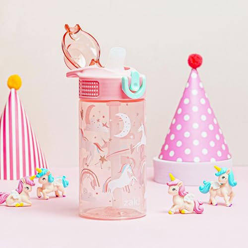 Zak Designs Fanciful Unicorn Sage 16oz Leak-Proof Straw Kids Water Bottle - color: Fanciful Unicorn, size: 16 Ounces