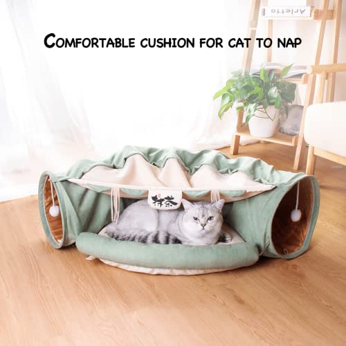 LEFTSTARER 2-in-1 Collapsible Cat Tunnel for Indoor Bed and Hideout - Pet Dog Rabbit Bunny Ferret Tunnel Tubes Toys with Removable Washable Mat, Tower Wheel Stuff - color: 1.Green