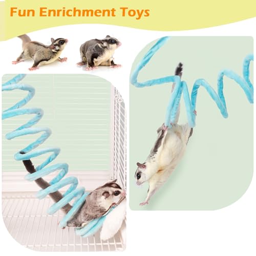 Rat Hammock and Sugar Glider Toy Set Cozy Hanging Bed with 3 Piece Climbing Ropes for Small Pets Includes Green Blue Yellow Swing Toys