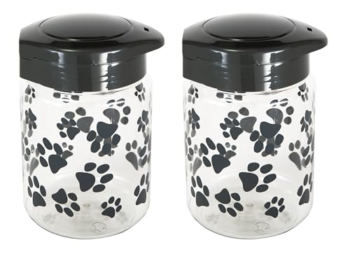 Lixit® Dog Treat Plastic Jar - Airtight Food and Treat Storage Jars for Dogs, Cats, Small Animals and Birds - Made in USA (Paw Prints - Gray, 64 Ounce (Pack of 2)) - size: 64 Ounce (Pack of 2)