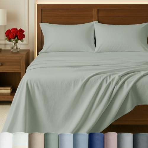 California Design Den Certified 100% Egyptian Cotton Full Size Sheets Set | Backed by Good Housekeeping Seal, Light & Airy Soft Sateen, 15" Deep Pocket, All-Around Elastic, 4pc Set - Meadow Grey - color: Meadow Grey, size: Full