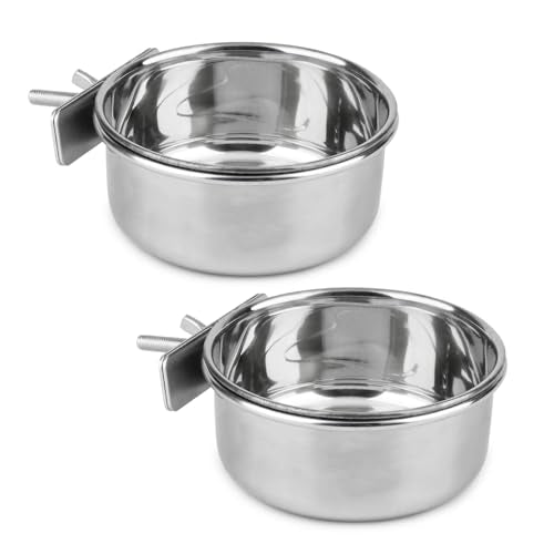 Hypeety Stainless Steel Food Water Bowl for Pet Bird Crates Cages Coop Dog Cat Parrot Bird Rabbit Pet 2PCS (Medium,4.7 * 2.1in) - color: 2pcs, size: M