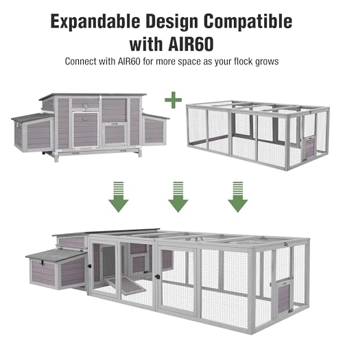 Large Chicken Coop for 4-6 Chickens with Nesting Box, Predator Proof Outdoor Hen House, Reinforced Frame, Waterproof Asphalt Roof, Easy Clean Pull-Out Tray, Ventilated Design