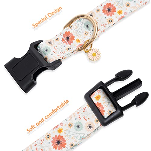 Faygarsle Cotton Designer Dogs Collar Cute Flower Dog Collars for Girl Female Small Medium Large Dogs with Flower Charms XS - color: Beige, size: XS