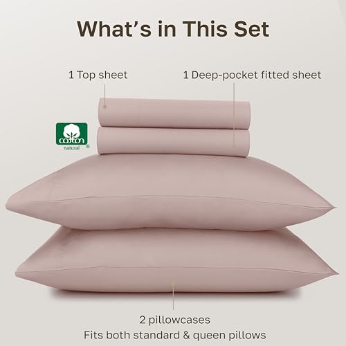 California Design Den 100% Egyptian Cotton Full Sheet Set, Dusty Rose | Backed by Good Housekeeping Seal, Light & Airy Soft Sateen, 15" Deep Pocket, All-Around Elastic, Durable, Easy Care 4pc Set - color: Dusty Rose, size: Full